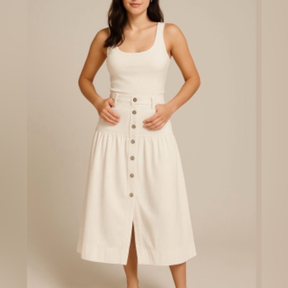 Moon River White Button-Front Denim Skirt Small